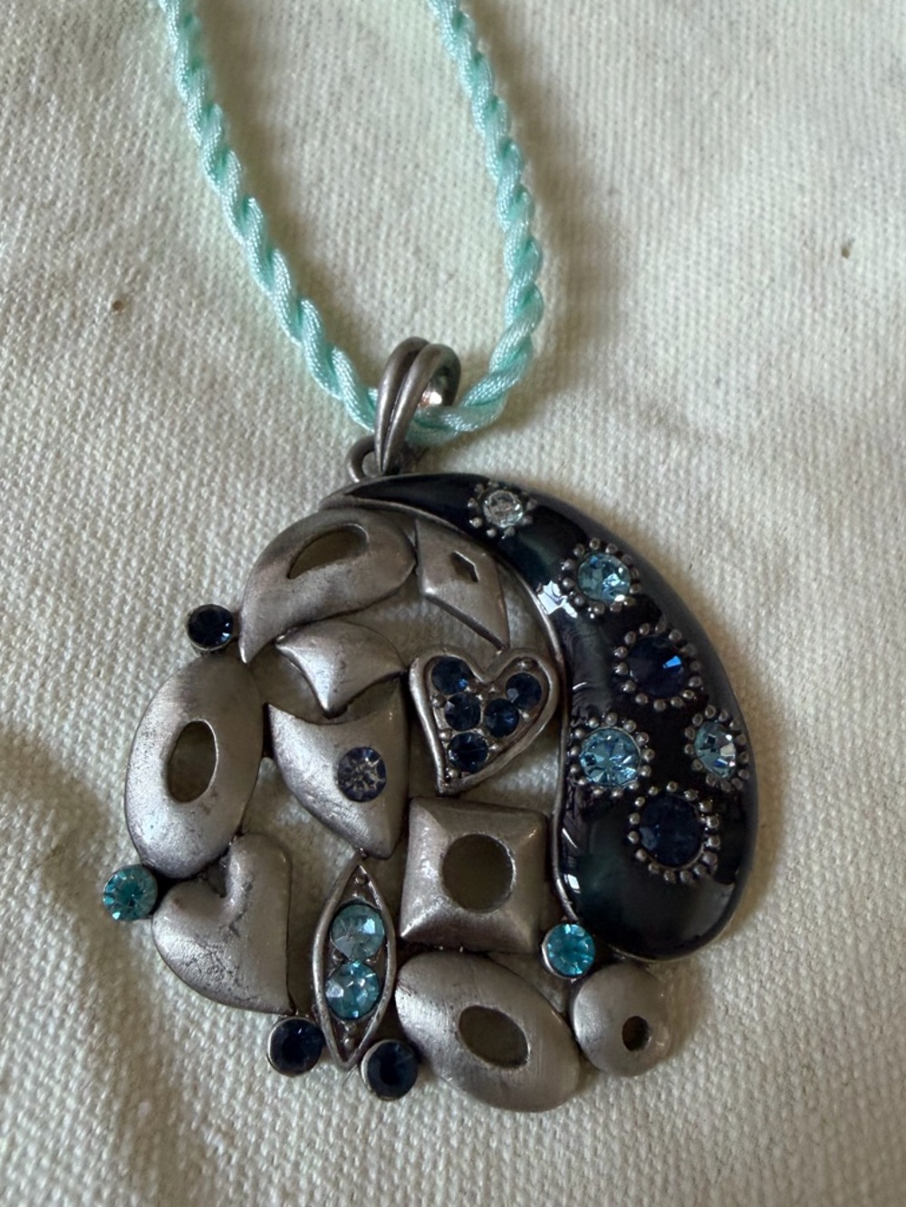 Silver-Tone Blue Crystal Heart Pendant Necklace - Women's Jewelry
